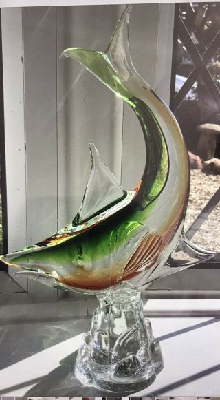 Absolutely Stunning Vintage Murano Large Glass Fish Marlin? 12”