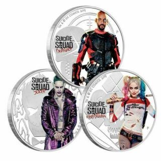 Joker,  Harley Quinn & Dead Shot Suicide Squad 2019 1 Oz Silver Coin Set
