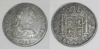 1786 Fm Charles Iii Of Spain Silver Coin Mexico 8 Reales Mark Mo Toned Vf,