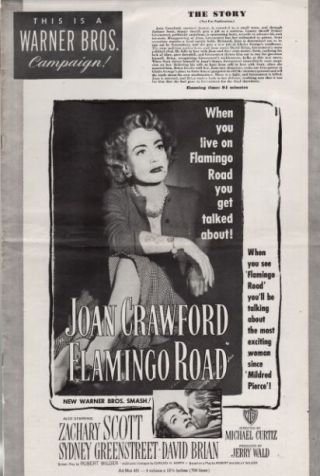 Flamingo Road Pressbook,  Joan Crawford,  Zachary Scott,  Sydney Greenstreet
