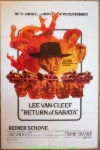 The Return Of Sabata Movie Poster Very Fine Folded 27x41 Lee Van Cleef Western