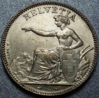 1850 Switzerland Silver " 2 Francs " Scarce First Type Paris Seated Helvetia