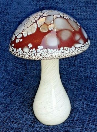 Rare Brown And White Mushroom Hand Crafted By Heron Glass - Gift Box