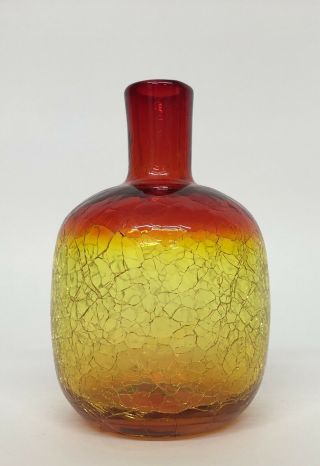 Mid Century Blenko Amberina Crackle Glass Vase Vintage Art Glass Bottle 6”