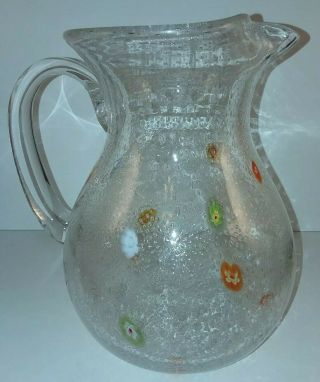 Art Glass Millefiori Hand Blown Large 9 " Pitcher Bubble Glass