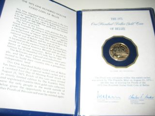 Belize 1975 100 Dollar Gold Proof Coin With Letter