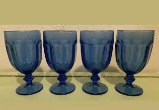 Set 4 Cobalt Blue Duratuff Gibraltar Goblet Vintage Libbey