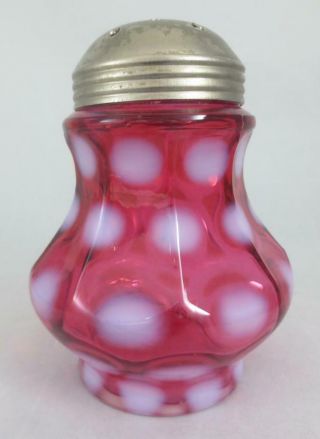 Vintage Fenton Cranberry Opalescent Glass Coin Spot Dot Sugar Shaker