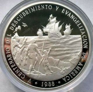 Dominican 1988 Discover America 100 Pesos 5oz Silver Coin,