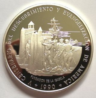 Dominican 1990 Building A Stockade 100 Pesos 5oz Silver Coin,  Proof