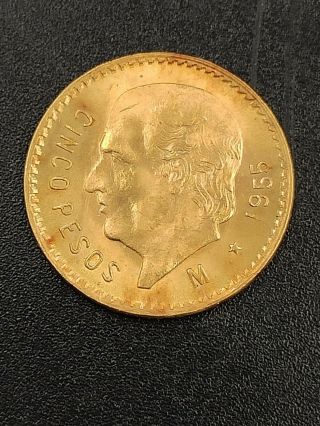 1955 Mexican 5 Peso Gold Coin Mexico 5 Pesos Cinco
