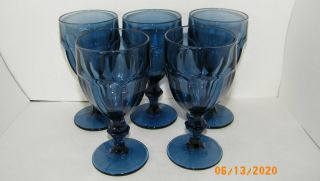 Libbey Water Goblets Colbalt Blue By Libbey Glass Co Duratuff Set 5 Euc
