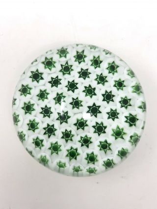 Glass Paper Weight Art Millefiori Green White 1 Lb 10.  2 Ozs