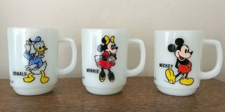 3 VTG Anchor Hocking FireKing Pepsi Mickey Mouse,  Minnie Mouse,  Donald Duck Mugs 2
