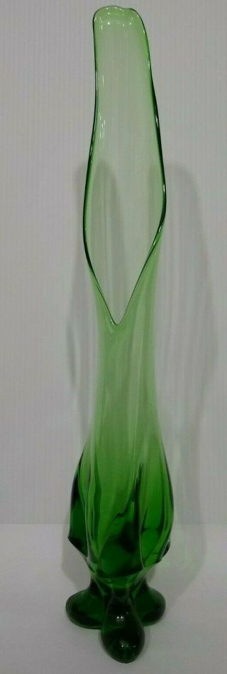 Vintage Viking Swung Vase Emerald Green Art Glass 3 Footed Toed 21 Inch