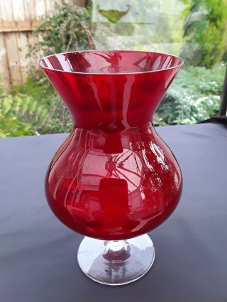 Large Vintage Italian Murano Flame Red Statement Waisted Vase Retro Kitch