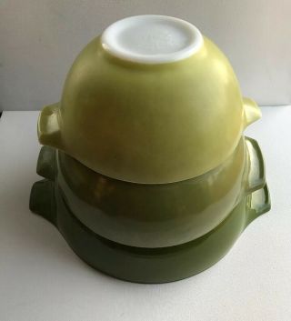 Vintage Pyrex 442 443 444 Verde Avocado Green Cinderella Nesting Mixing Bowls