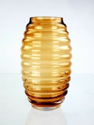 Vintage Amber Dartington Crystal Glass Beehive Vase Designed By Hilary Green