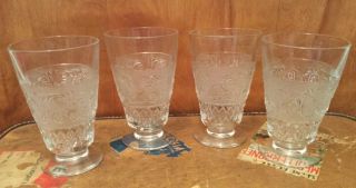 4 Vintage Duncan Miller Sandwich Clear Footed Ice Tea Goblets Glasses (a)