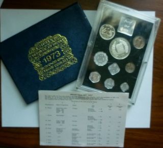 1973 India - Official Proof Set (9) W/ Silver F.  A.  O.  10 Rp.  - Ogp & - Rare