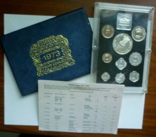 1973 INDIA - OFFICIAL PROOF SET (9) w/ SILVER F.  A.  O.  10 Rp.  - OGP & - RARE 2