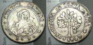 Costa Rica 1849 1 Real Reales Silver Coin Scarce Double Date Km 66