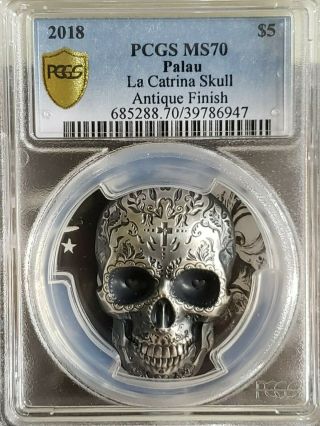 2018 Palau La Catrina Skull 1 Oz Silver Pcgs Ms70 $5 Gold Sheild Nfc 6947