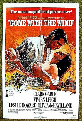 Clark Gable,  Vivian Leigh - - " Gone With The Wind " / R1980 Poster 27x41