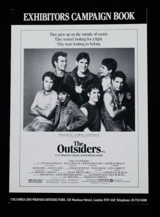 The Outsiders 1982 C.  Thomas Howell Matt Dillon Ralph Macchio Uk Pressbook