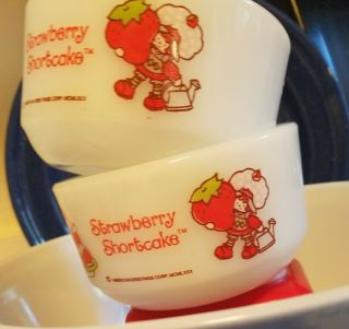 Vintage 1980s Strawberry Shortcake Bowls Fire King Anchor Hocking Set Of 2