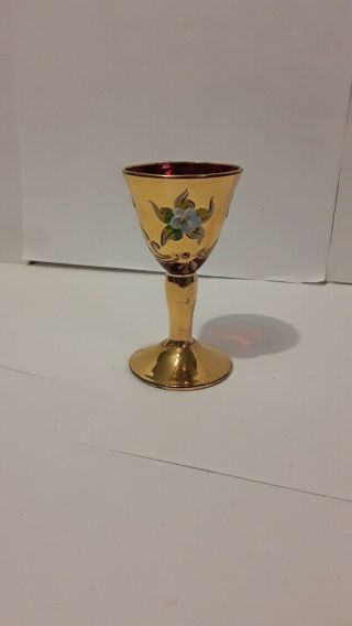 Vintage Murano Italian Floral Art Glass Ruby Red Wine Glass