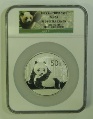 2015 Proof Silver Panda Chinese 5 Oz Ngc Pf70 Ultra Cameo 50y.  999 China