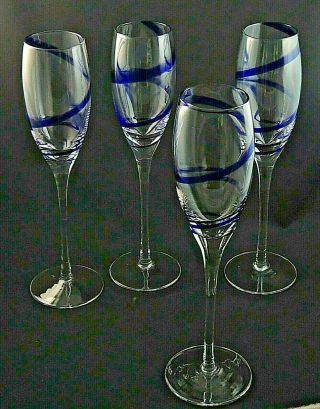 SWIRLINE COBALT BLUE by Pier 1 Champagne Flutes 10 1/4 