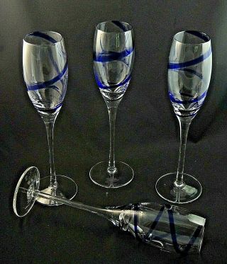 SWIRLINE COBALT BLUE by Pier 1 Champagne Flutes 10 1/4 
