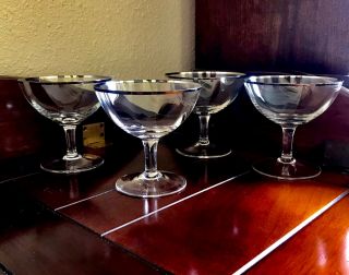 Vintage Champagne Cocktail Coupes Silver Rim Glasses Sherbets Stemware Barware 4