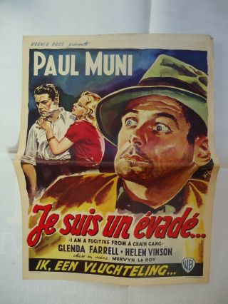 Film Noir/paul Muni/i Am A Fugitive From A Chaingang /u1u/belgian Poster