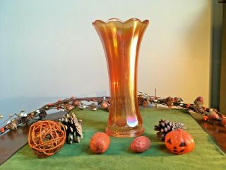 Circa 1915 Marigold Carnival Glass 8.  5 " Swung Iridescent Vase - 3 Mold Lines