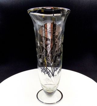 Silver City Glass Co Flanders Sterling Silver Overlay 9 3/4 " Flower Vase