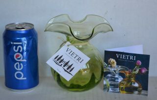 Lovely Vietri Hibiscus Green Art Glass Bud Vase Ruffled Top - Mouthblown - Nib