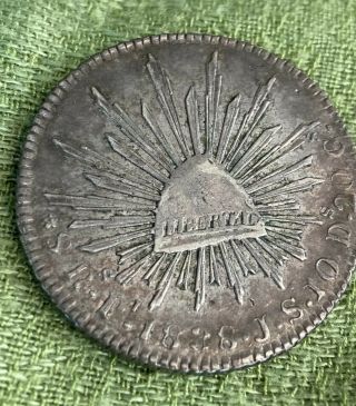 1838 Pi Js Mexico 8 Reales San Luis Potosi Silver Coin.  Scarce Date