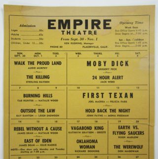 Placerville Empire Theater Movie Broadside James Dean Rebel Without A Cause 1956