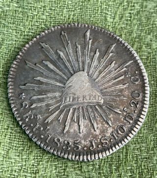 1835 Pi Js Mexico 8 Reales San Luis Potosi Silver Coin.  Scarce Date