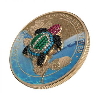 Germania 2019 5 Mark Oak Leaf - Bejeweled Tortoise - 1 Oz Silver Coin