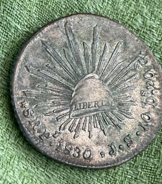 1830 Pi Js Mexico 8 Reales San Luis Potosi Silver Coin.  Key Date & Scarce