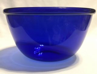 Stunning Vtg Arcoroc Deep Cobalt Blue Glass Mixing Bowl France Rolled Rim 9 1/8”