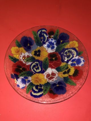 Peggy Karr Fused Art Glass Bowl Floral Vintage Victorian Signed
