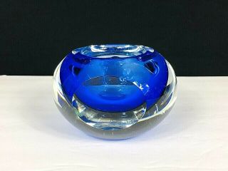 Mid Century Modern Cobalt Blue Sommerso Art Glass Window Bowl 4 " Euc