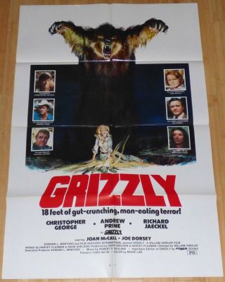 Grizzly 1976 1 Sheet Movie Poster Bears Horror Neal Adams Art