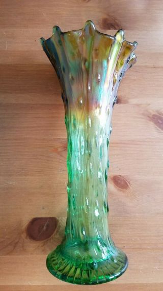 Carnival Glass Northwood Green Tree Trunk Vase Alaska Finish