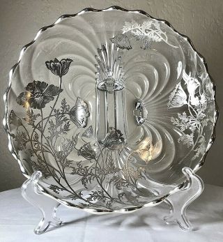 Silver City Flanders Poppy Caprice Sterling Silver Crystal 4 Footed Serving Bowl
